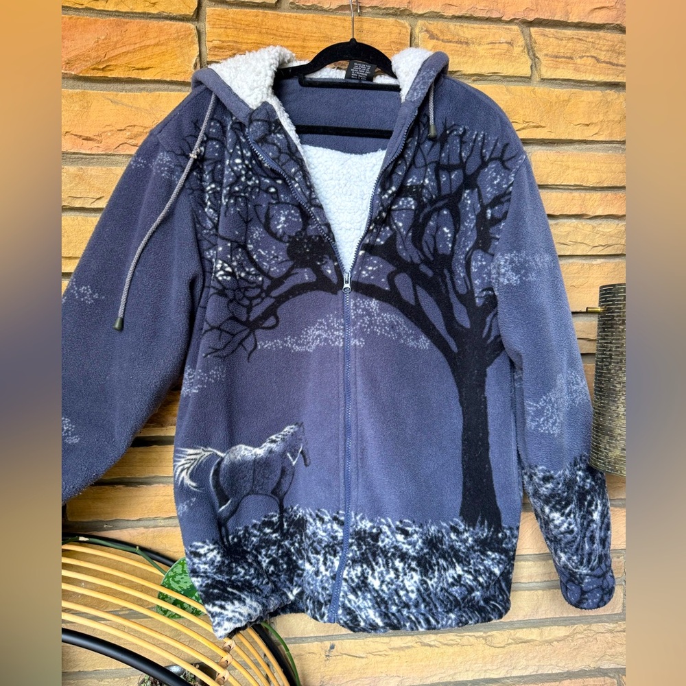 Mountain wear Sherpa lined fleece jacket with horses - western